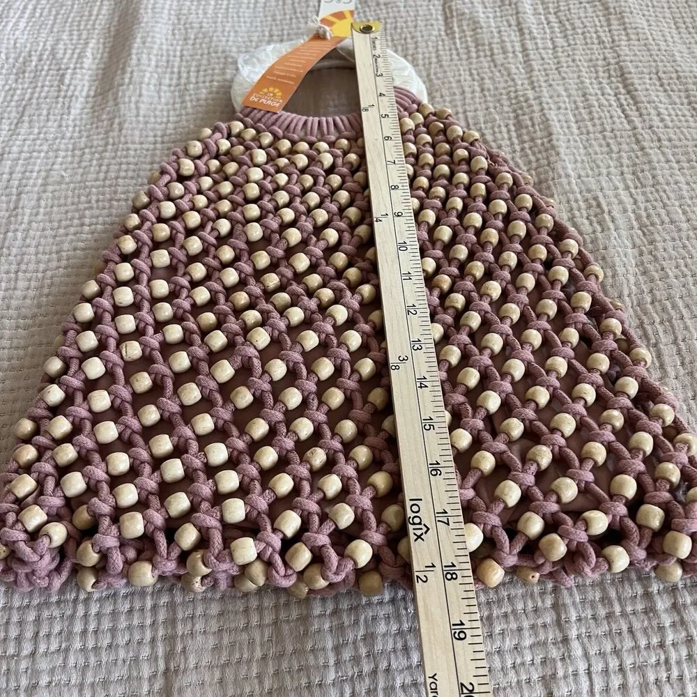 C & C California Macrame Net Wooden Beaded Handbag Purse Beach Boho Festival NEW